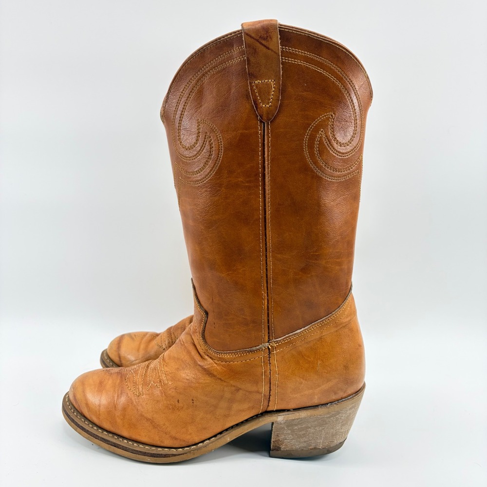 Vintage Texas Tan Leather Western Cowboy Boots Men's 9 USA Style 5404 Country